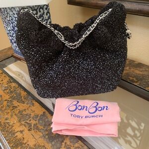 Tory Burch Fleming Mini Hobo Glittering Black Satchel Bag